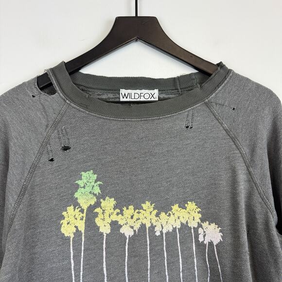 Wildfox Island Addict Distressed Sweatshirt Gray - M - Picture 2 of 10
